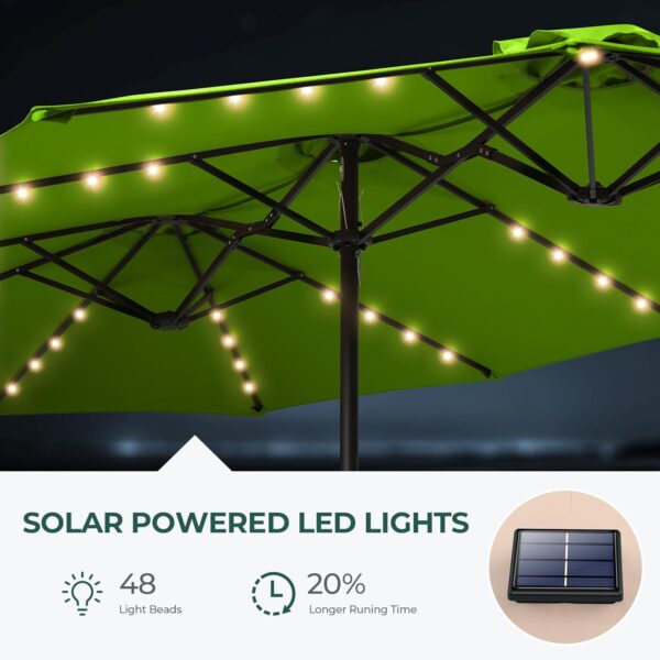 31aa0fd112ed400e8e2480400040fd7d Double Sided Patio Umbrellas - 15ft Solar Lights LED Lighted Outdoor Extra Large Market Table Umbrella with Base Included, Oversized Umbrella for Deck, Pool, Backyard (Beige)