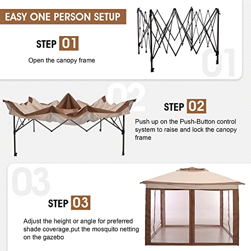 11x11ft Pop-Up Portable Instant Gazebo Canopy Tent with Mosquito Netting Outdoor Canopy Shelter with 121 Square Feet of Shade