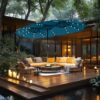 15ft Double Sided Patio Umbrella with Solar Lights, Outdoor Large Umbrellas with Crank Handle and 36 LED Lights, Rectangular Market Umbrella with Base Included for Deck Pool Shade