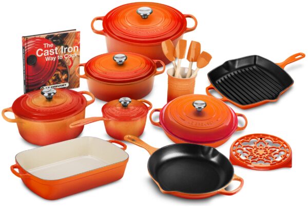 31f09bfb186949d5922a19e384de6d7c 20-piece Signature Cast Iron Cookware Set,10.25 Skillet,1.75-quart Saucepan with Lid