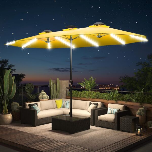 31fef86492ba4cdc8e2de903759a69de 15ft Patio Umbrella with Solar Lights, Large Double Umbrella Outdoor, Rectangle 180''x106'' Umbrellas with 156 PCS LED Lights and Crank Handle for Backyard Deck Pool Shade in Black(1.9" Pole)