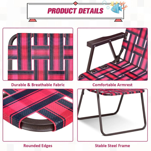 320b4e8f0e1149bca02d9d8307815e3b Canddidliike 6 Pieces Folding Beach Chair Camping Lawn Webbing Chair-Red, Folding Aluminum Webbed Lawn Chairs with Detachable Cup Holder