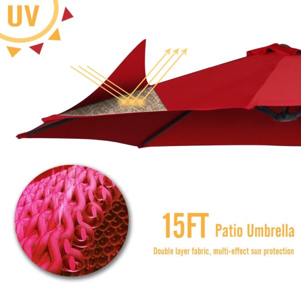 32de3f16c1524c85869148fe9ad838fb 15ft Patio Umbrella with Solar Lights, Large Double Umbrella Outdoor, Rectangle 180''x106'' Umbrellas with 156 PCS LED Lights and Crank Handle for Backyard Deck Pool Shade in Black(1.9" Pole)