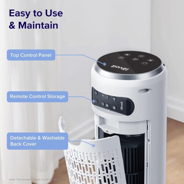 3301cf5ad81a47099030a49d04fe6ce1 LEVOIT Tower Fan for Bedroom, Standing Fan that Blows Cold Air for Home, 28dB Quiet for Sleep, Remote, 90° Oscillation, 12H Timer, 25ft/s Velocity, 5 Speeds, 4 Modes, Bladeless 36 inch, White