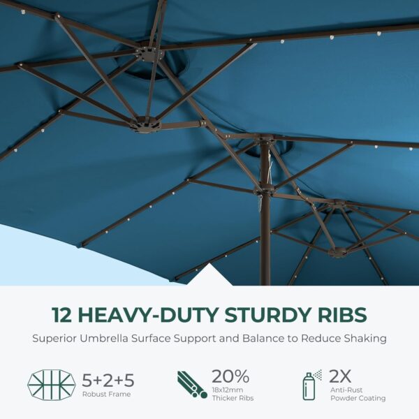 3332f29720ee4c2ea999e0a0cf1b483f Double Sided Patio Umbrellas - 15ft Solar Lights LED Lighted Outdoor Extra Large Market Table Umbrella with Base Included, Oversized Umbrella for Deck, Pool, Backyard (Beige)