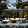 15ft Patio Umbrella Double-Sided Outdoor Market Extra Large Umbrella with Crank, Umbrella Base Included (Dark Red)