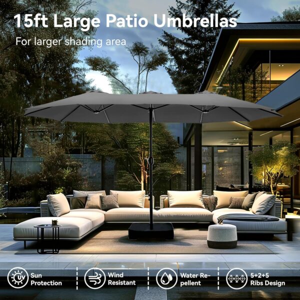3351933d4bcb427a9badaf59e09d4659 15ft Patio Umbrella Double-Sided Outdoor Market Extra Large Umbrella with Crank, Umbrella Base Included (Dark Red)