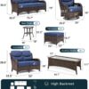 Outdoor Swivel Rocker Patio Chairs with 6-Inch Thick Cushions and Side Table, 3PCS High Back Wicker Patio Furniture Set for Porch, Balcony, Deck and Yard in Blue