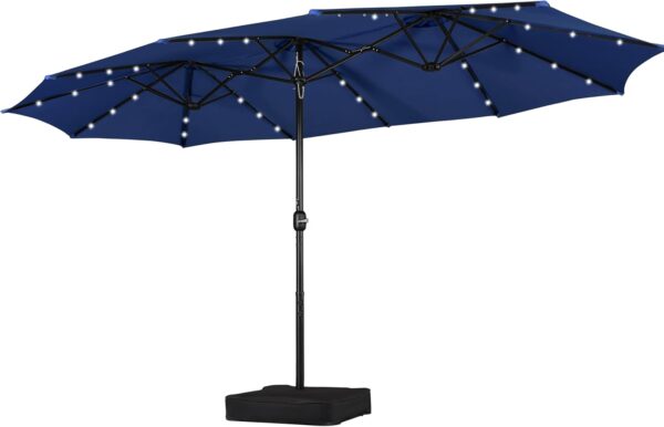 3366ccec29ad49cb8ed312fc20d7fe5a 15 ft Large Patio Umbrella with Solar Lights Double-Sided Outdoor Rectangle Market Umbrellas with 36 LED Lights/Base Included/Easy Crank for Patio Garden Yard Pool Lawn, Brown