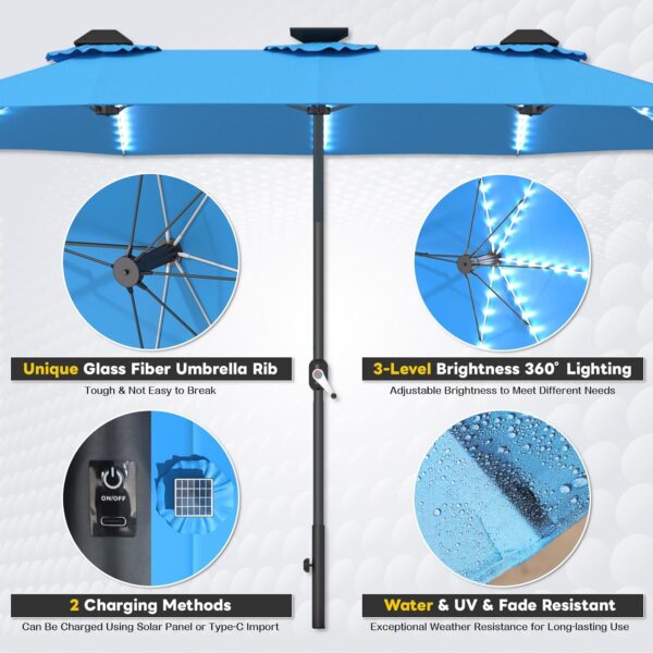 337440184481490cbceaf6d70af84d11 15ft Patio Umbrella with Solar Lights, Large Double Umbrella Outdoor, Rectangle 180''x106'' Umbrellas with 156 PCS LED Lights and Crank Handle for Backyard Deck Pool Shade in Black(1.9" Pole)