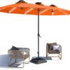 15ft Patio Umbrella with Solar Lights, Large Double Umbrella Outdoor, Rectangle 180''x106'' Umbrellas with 156 PCS LED Lights and Crank Handle for Backyard Deck Pool Shade in Black(1.9" Pole)