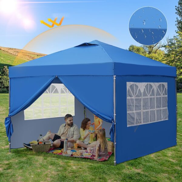 3415e856dad44a69aa10d9c9bd757503 10x10 Pop Up Canopy Tent, Outdoor Canopy Tent, Patio Tent,Commercial Instant Gazebos,4 Sidewalls, Portable Shelter Canopies, with 4 sandbags, Blue.