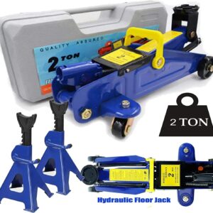 2T Floor Jack Car Trolley Jack Hydraulic Jack Quick Lift Jack with 2pcs Axle Stands 3 Ton