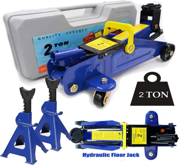34b59c88eba34dad9b39394ae1574247 2T Floor Jack Car Trolley Jack Hydraulic Jack Quick Lift Jack with 2pcs Axle Stands 3 Ton