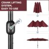 15 ft Large Patio Umbrella with Solar Lights Double-Sided Outdoor Rectangle Market Umbrellas with 36 LED Lights/Base Included/Easy Crank for Patio Garden Yard Pool Lawn, Brown