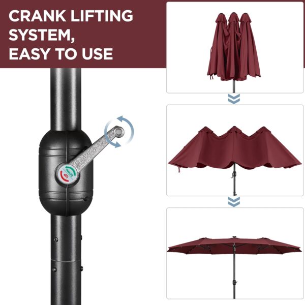 34faa7b16d7f470591434482689dfc0b 15 ft Large Patio Umbrella with Solar Lights Double-Sided Outdoor Rectangle Market Umbrellas with 36 LED Lights/Base Included/Easy Crank for Patio Garden Yard Pool Lawn, Brown