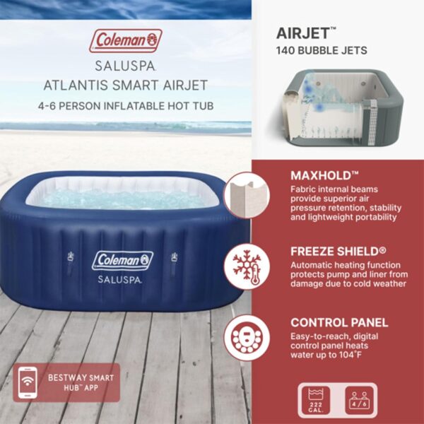 3544706676994235aa224dbe7e71c86b 4 to 6 Person Inflatable Hot Tub Square Portable Outdoor Spa with 114 Soothing AirJets and Insulated Cover, Gray-Coleman