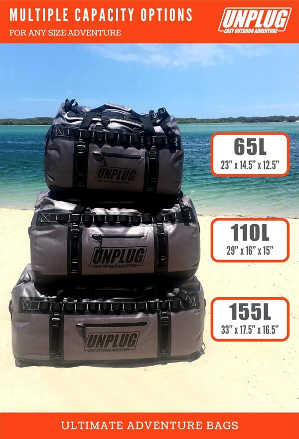 355584517b054c1ea80604472692945c UNPLUG Ultimate Adventure Bag -1680D Heavy Duty Waterproof Travel Duffel Bags for Camping, Motorcycle Dry Bag, Waterproof Bags for Boating, Waterproof Duffle Backpack,Tactical Duffle Bag