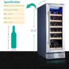 24 inch Wine Cooler, 46 Bottle - Dual Zone Built-in or Freestanding Fridge with Stainless Steel Reversible Glass Door, for Home, Kitchen, or Office.