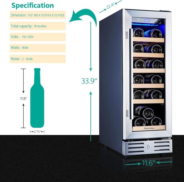 35639d5cd66245f19278d94d144cbb0f 24 inch Wine Cooler, 46 Bottle - Dual Zone Built-in or Freestanding Fridge with Stainless Steel Reversible Glass Door, for Home, Kitchen, or Office.