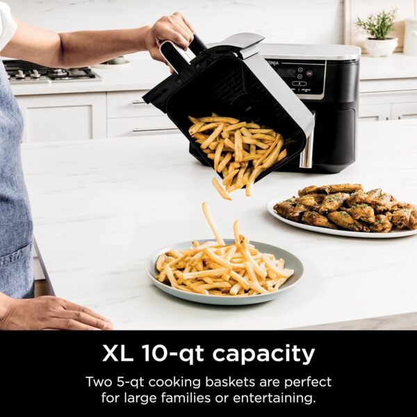 356c0f324cdb4ad3a3a82b3297946634 DZ401 Foodi 10 Quart 6-in-1 DualZone XL 2-Basket Air Fryer with 2 Independent Frying Baskets, Match Cook & Smart Finish to Roast, Broil, Dehydrate for Quick, Easy Family-Sized Meals, Grey