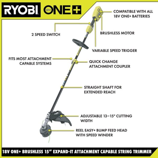 ONE+ 18V Brushless 15 in. Cordless Attachment Capable String Trimmer with 4.0 Ah Battery and Charger P20110