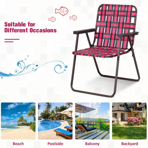 3629da4bf01842afab827dbaca3430ab Canddidliike 6 Pieces Folding Beach Chair Camping Lawn Webbing Chair-Red, Folding Aluminum Webbed Lawn Chairs with Detachable Cup Holder