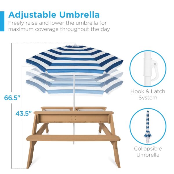 Best Choice Products Kids 3-in-1 Outdoor Convertible Activity Sand & Water Picnic Table w/ Umbrella - Navy