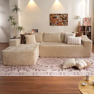 104" Cloud Sectional Couch with L-Shape Chaise,Modern Modular Sofa with Deep Seat, Upholstered Couches for Living Room Bedroom,No Assembly Required, Black (Corduroy Fabric)