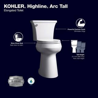 36902c1f85034213a4125a74f1c77df9 KOHLER Extra Tall Highline Arc Complete Solution 2-piece 1.28 GPF Single Flush Elongated Toilet in White (Seat Included) 78305-0