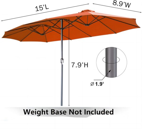 36c3fcb45de04642bad31d572f4208d0 15ft Patio Umbrella with Solar Lights, Large Double Umbrella Outdoor, Rectangle 180''x106'' Umbrellas with 156 PCS LED Lights and Crank Handle for Backyard Deck Pool Shade in Black(1.9" Pole)