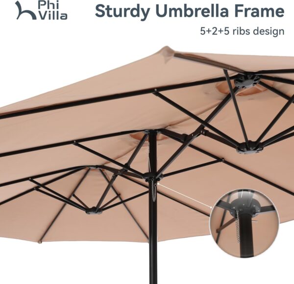 3716cc6bccdc40e5b85fb25430a0af65 15ft Patio Umbrella Double-Sided Outdoor Market Extra Large Umbrella with Crank, Umbrella Base Included (Dark Red)