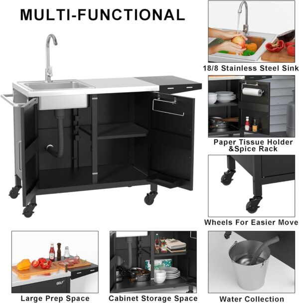 373f3a43210a4630a202d367b9b95172 Outdoor Grill Table with Stainless Steel Sink - Metal Grill Cart Kitchen Island