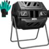VIVOSUN Outdoor Tumbling Composter Dual Rotating Batch Compost Bin, 43 Gallon Black Door