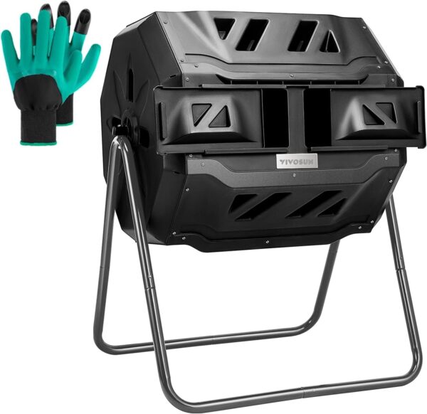 37911aea05814f69884b6da7e4d41a3c VIVOSUN Outdoor Tumbling Composter Dual Rotating Batch Compost Bin, 43 Gallon Black Door