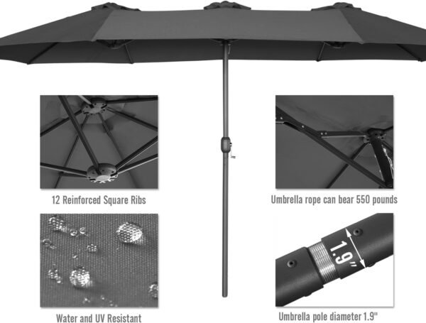 37bf40c3a4ff4d6f9f3cb4bb77c5f6f3 15ft Patio Umbrella with Solar Lights, Large Double Umbrella Outdoor, Rectangle 180''x106'' Umbrellas with 156 PCS LED Lights and Crank Handle for Backyard Deck Pool Shade in Black(1.9" Pole)