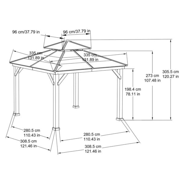 37ef5dd447fb44699fe776c329ef29a8 10 ft. x 10 ft. Cedar Framed Gazebo with Steel 2-Tier Hip Roof Hardtop