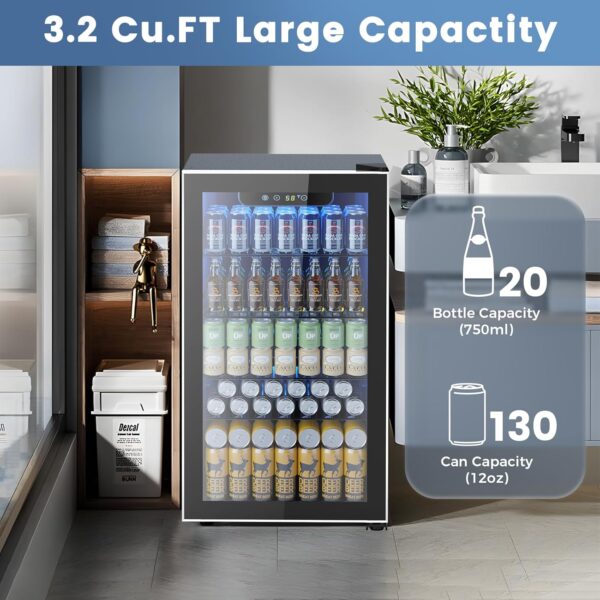 37ff49b0e9964f36a670fa8901782e1f Mini Fridge 130 Can Beverage Refrigerator Cooler, 3.2 Cu.Ft Drink Fridge for Soda Wine Beer, Adjustable Temperature Control for Home Office, Black