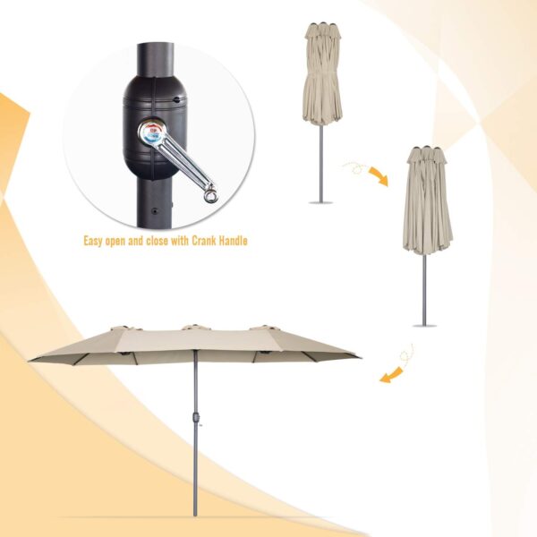 382646f8289f4e32a369f24f5bcc4d50 15ft Patio Umbrella with Solar Lights, Large Double Umbrella Outdoor, Rectangle 180''x106'' Umbrellas with 156 PCS LED Lights and Crank Handle for Backyard Deck Pool Shade in Black(1.9" Pole)