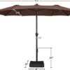 15 ft Large Patio Umbrella with Solar Lights Double-Sided Outdoor Rectangle Market Umbrellas with 36 LED Lights/Base Included/Easy Crank for Patio Garden Yard Pool Lawn, Brown