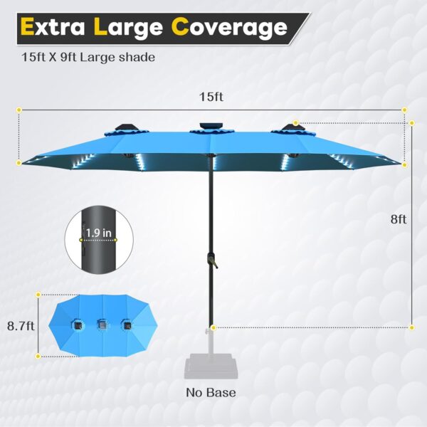 385b1297d9aa47e8ae717cd30f2d13ac 15ft Patio Umbrella with Solar Lights, Large Double Umbrella Outdoor, Rectangle 180''x106'' Umbrellas with 156 PCS LED Lights and Crank Handle for Backyard Deck Pool Shade in Black(1.9" Pole)