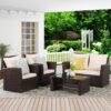 Wisteria Lane 4 Piece Outdoor Patio Furniture Sets, Wicker Conversation Set for Porch Deck, Grey Rattan Sofa Chair with Cushion （Blue