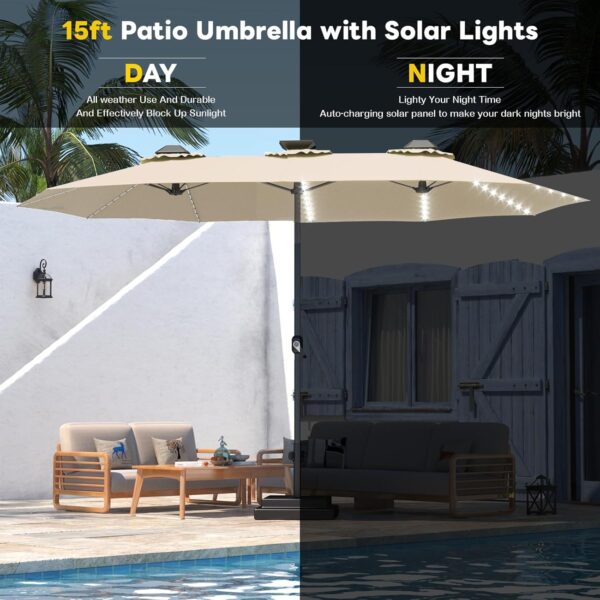 38783e11c495489da790755f2248e029 15ft Patio Umbrella with Solar Lights, Large Double Umbrella Outdoor, Rectangle 180''x106'' Umbrellas with 156 PCS LED Lights and Crank Handle for Backyard Deck Pool Shade in Black(1.9" Pole)