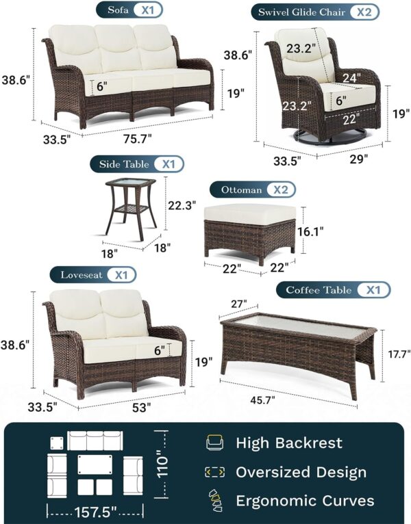 38b0e1ed05014bd0a928d58c83a07db4 Outdoor Swivel Rocker Patio Chairs with 6-Inch Thick Cushions and Side Table, 3PCS High Back Wicker Patio Furniture Set for Porch, Balcony, Deck and Yard in Blue
