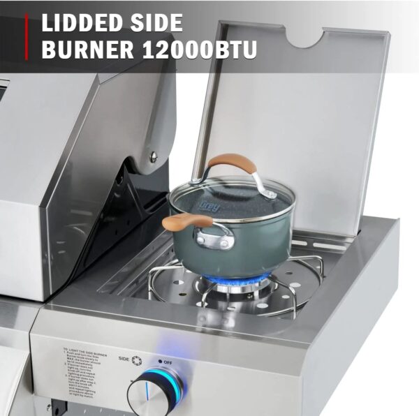 38b8cdab3fc24b7fbfa68cc1ce5378d4 Mesa 4-Burner Propane Gas Grill in Stainless Steel with Clear View Lid, Side Burner, and LED Controls by Monument Grills