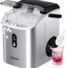 Nugget Ice Maker Countertop with Handle, Ready in 6 Mins, 34lbs Per Day, Removable Top Cover, Auto-Cleaning, Portable Sonic Ice Maker with Basket and Scoop, for Home/Party/RV/Camping (Black)