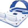 Tropical Breeze 6 Person Inflatable Party Island Large Relaxing Water Float with Detachable Sunshade and Cooler Bag