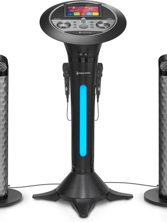 38ece0ae8e9b4f1290985545751cdab4 Portable WiFi Karaoke Machine for Adults – Black Pedestal with 7” Touchscreen, Built-In Speaker, Bluetooth, Recorder & 2 Wired Microphones