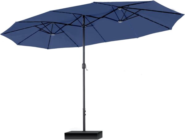 393892cf46e74f3382765e1383e0680b 15ft Patio Umbrella Double-Sided Outdoor Market Extra Large Umbrella with Crank, Umbrella Base Included (Dark Red)