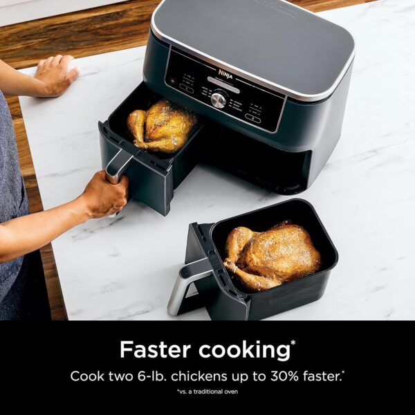 399fbae227b24b4a8c4e0a786deb8733 DZ401 Foodi 10 Quart 6-in-1 DualZone XL 2-Basket Air Fryer with 2 Independent Frying Baskets, Match Cook & Smart Finish to Roast, Broil, Dehydrate for Quick, Easy Family-Sized Meals, Grey